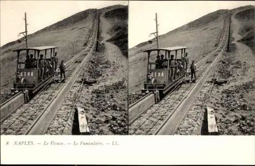 Stereo Ak Napoli Neapel Campania, Vesuv, Standseilbahn