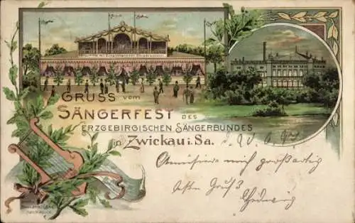 Litho Zwickau in Sachsen, Sängerfest des Erzgebirgischen Sängerbundes, Festhalle