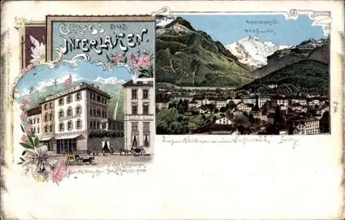 Litho Interlaken Kanton Bern Schweiz, Totalansicht, Hotel Schwanen