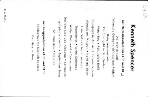 Ak Sänger Kenneth Spencer, Portrait, Autogramm