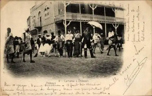 Ak Djibouti Dschibuti, Carnaval, Kostümierte