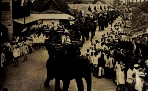 Foto Ak Siam Thailand, King Rama VII Prajadhipok, Elefant