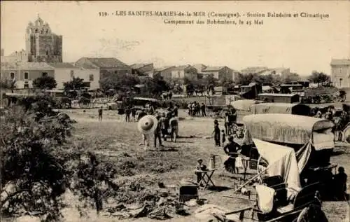 Ak Les Saintes Maries de la Mer Bouches du Rhône, Campement des Bohemiens