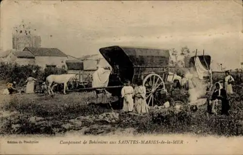 Ak Les Saintes Maries de la Mer Bouches du Rhône, Campement des Bohemiens