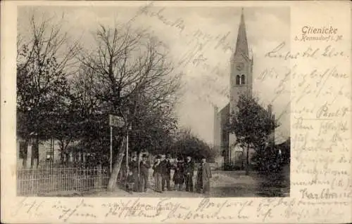 Ak Glienicke Nordbahn bei Hermsdorf in Brandenburg, Trampels Gasthaus, Kirche