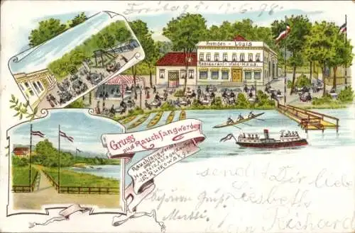 Litho Berlin Köpenick Schmöckwitz Rauchfangswerder, Fremden-Logis, Restaurant, Waldhaus