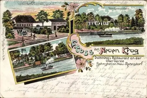 Litho Berlin Köpenick Neu Rahnsdorf, Domnings Restaurant Neuer Krug an der Oberspree