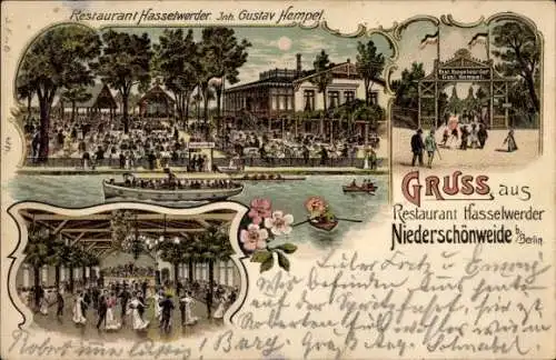 Litho Berlin Treptow Niederschöneweide, Restaurant Hasselwerder, Saal, Garten