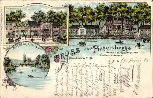 Litho Berlin Charlottenburg Westend Pichelsberg, Restaurant Kaisergarten, Stößensee