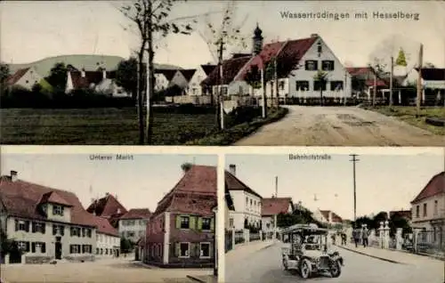 Ak Wassertrüdingen in Mittelfranken, Hesselberg, Unterer Markt, Bahnhofstraße, Auto