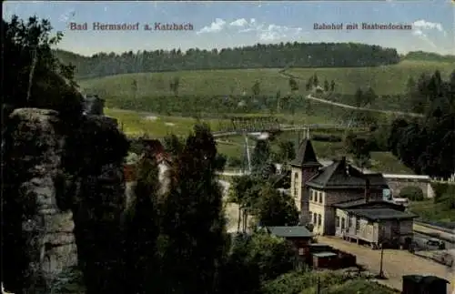 Ak Jerzmanice Zdrój Bad Hermsdorf an der Katzbach Niederschlesien, Bahnhof, Raabendocken