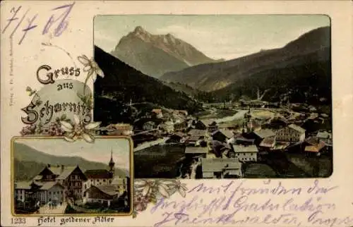 Ak Scharnitz in Tirol, Gesamtansicht, Hotel goldener Adler