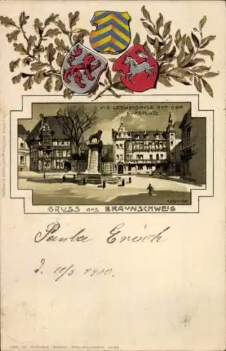 Wappen Litho Braunschweig in Niedersachsen, Löwensäule, Burgplatz