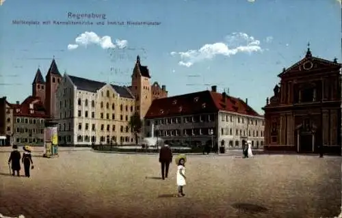 Ak Regensburg, Moltkeplatz mit Karmelitenkirche und Institut Niedermünster