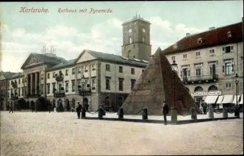 Ak Karlsruhe in Baden, Rathaus, Pyramide