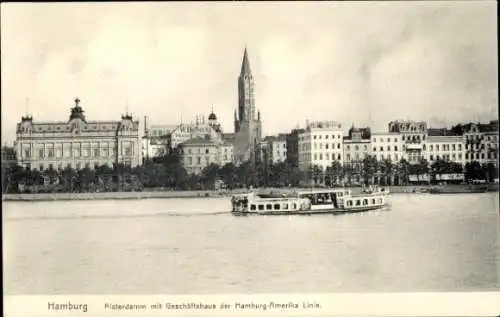 Ak Hamburg, Blick auf den Alsterdamm mit Geschäftshaus der Hamburg Amerika Linie