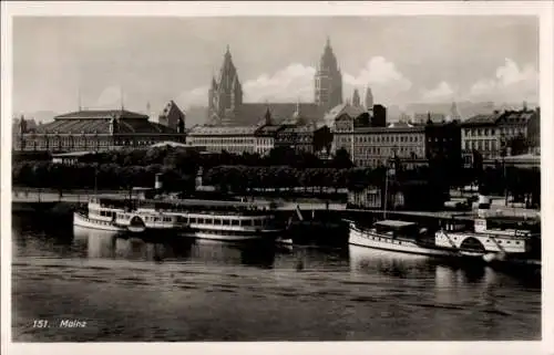 Ak Mainz am Rhein, Blick auf die Stadt, Rheindampfer