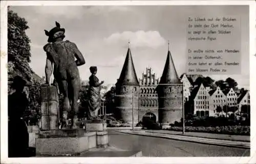 Ak Hansestadt Lübeck, Merkur, Holstentor, Gedicht