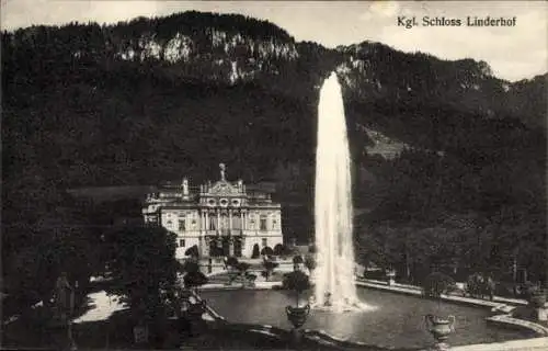 Ak Linderhof Ettal Oberbayern, Schloss Linderhof, Fontäne