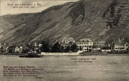 Ak Leutesdorf am Mittelrhein, Hotel Leyscher Hof, Spruch, Blick vom linken Ufer