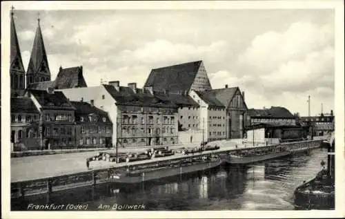 Ak Frankfurt an der Oder, Bollwerk, Promenade, Schiffe, Kirchtürme