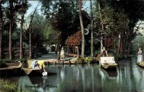 Ak Kaupen Lübbenau im Spreewald, Boote, Frauen