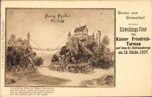 Ak Biesenthal in der Mark, Burg Bysdal, Brücke, großer Schlossberg, Kaiser Friedrich-Turm