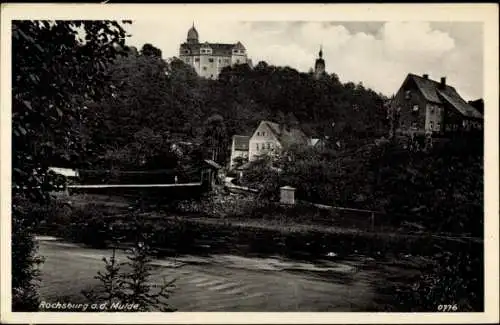 Ak Rochsburg Mulde Lunzenau, Fluss, Brücke, Häuser, Schloss