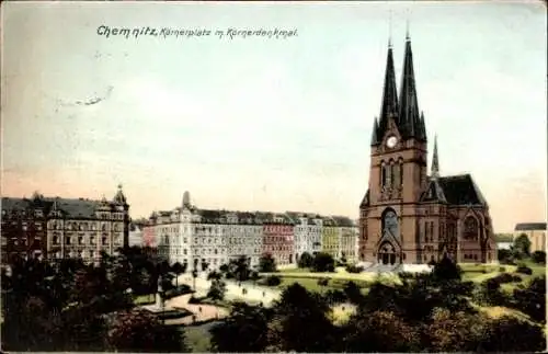 Ak Chemnitz, Körnerplatz mit Körnerdenkmal, Kathedrale