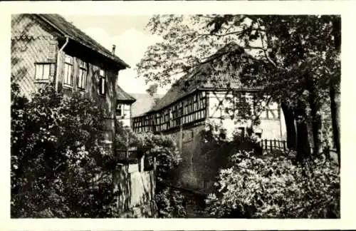 Ak Suhl in Thüringen, Teilansicht, Fachwerkhaus