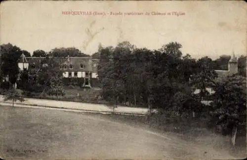 Ak Herqueville Eure, Facade posterieure du Chateau, Eglise