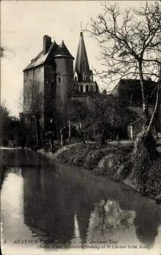 Ak Azay sur Cher Indre et Loire, L'Ancienne Tour, Restes d'une habitation feodale, Clocher