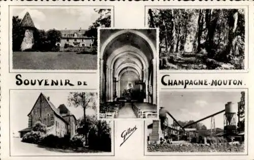 Ak Champagne-Mouton, Chateau de Puybeautier, Allee du Parc du Vignaud, Chateau de Juyers, la Scierie