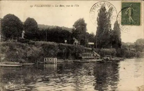 Ak Villennes sur Seine Yvelines, La Rive, Blick auf die Insel