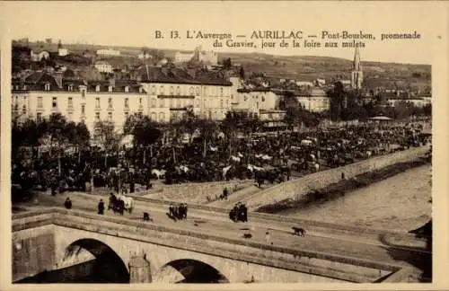 Ak Aurillac Cantal, Pont Bourbon, Promenade du Gravier