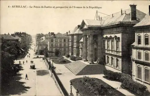 Ak Aurillac Cantal, Palais de Justice, Perspective de l'Avenue de la Republique