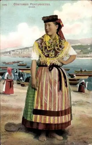 Ak Ovar, Portugiesin in Tracht, Porträt, Strand