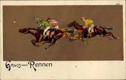 Ak Gruss von Rennen, Pferde, Reiter, Jockey, BB&OL 1630