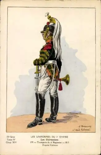 Künstler Ak Die Uniformen des 1. Reiches, Die Kürassiere, Trompete des 6. Regiments 1813