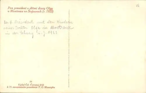 Ak Tschechischer Politiker Tomáš Garrigue Masaryk mit Frau und Kindern 1923