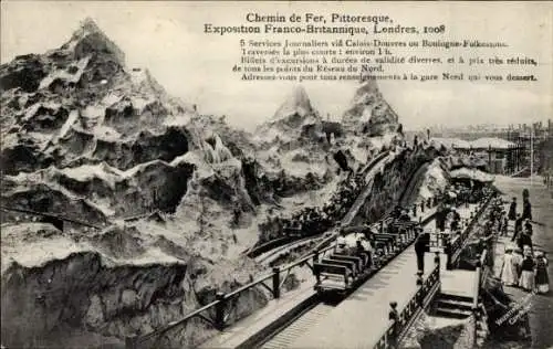 Ak London City, Franco British Exhibition 1908, Scenic Railway, Fahrgeschäft, Achterbahn