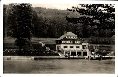 Ak Hirzenhain in Hessen, Strandbad Hillersbach, Gastwirtschaft Wilh. Schlörb