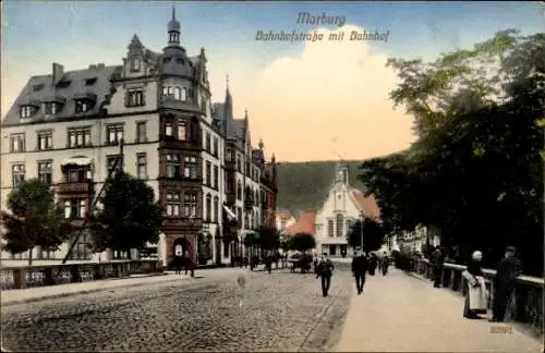 Ak Marburg an der Lahn, Bahnhofstraße, Bahnhof