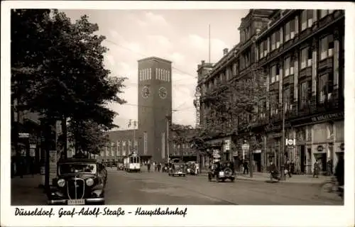 Ak Düsseldorf am Rhein, Graf Adolf Straße, Hauptbahnhof, Autos, Geschäfte