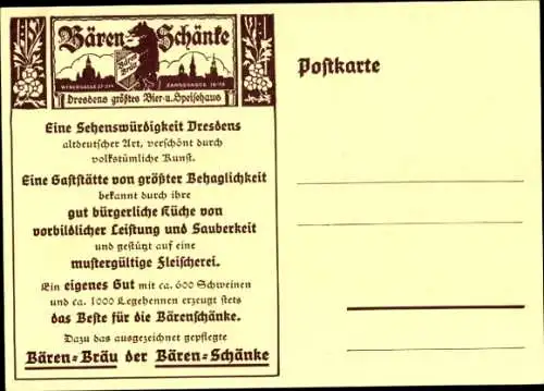 Künstler Ak Erler, Dresden Altstadt, Bier und Speisehaus Bärenschänke