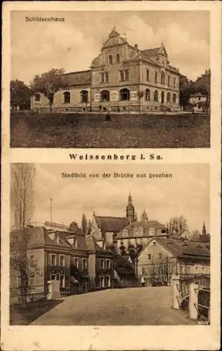 Ak Weißenberg in Sachsen, Schützenhaus, Stadtbild, Blick von der Brücke