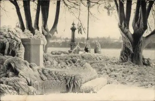 Ak Genf Genf Schweiz, La Jetée, Winter 1903