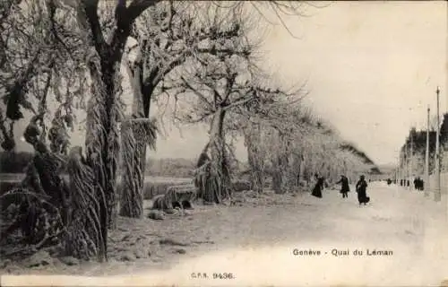 Ak Genf Genf Schweiz, Quai du Leman, Winter