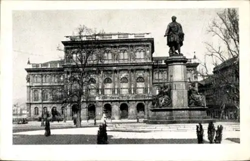 Ak Budapest Ungarn, Ungarische Akademie der Wissenschaften, Skulptur von József Engel