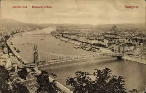 Ak Budapest Ungarn, Elisabethbrücke, Panorama